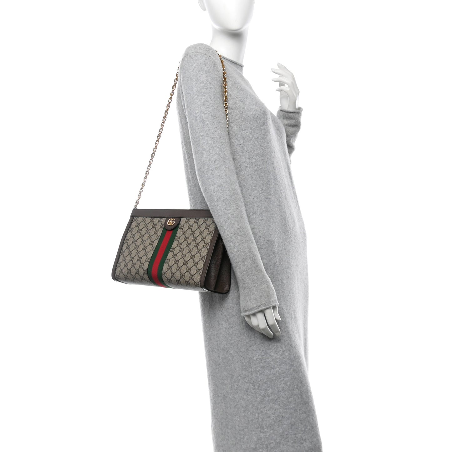 GG Supreme Monogram Web Medium Ophidia Chain Shoulder Bag Brown