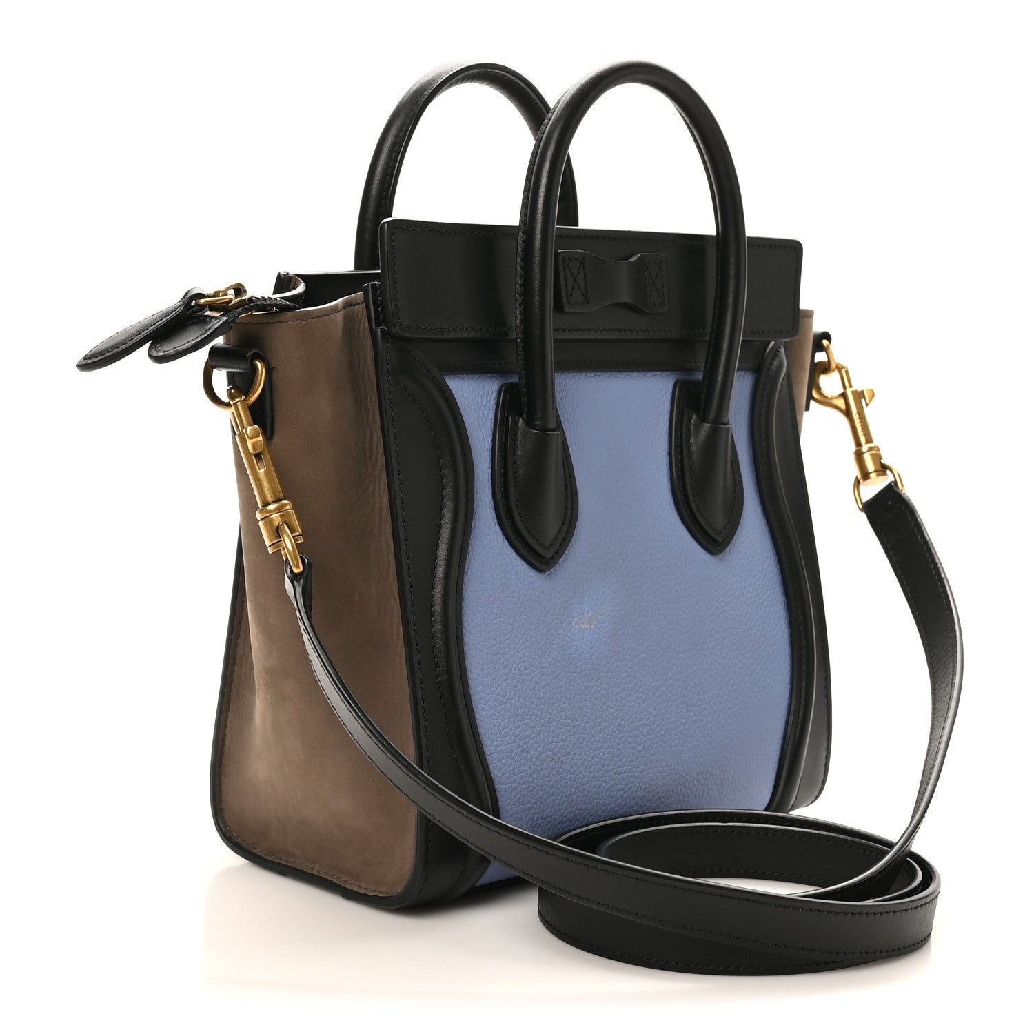 Celine Drummed Calfskin Nubuck Nano Tri-Color Luggage Stone Blue Black 3 of 10