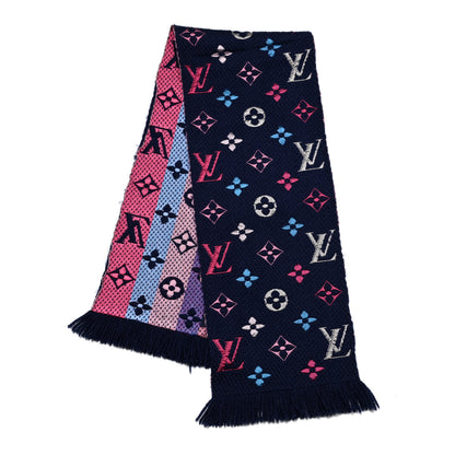 Louis Vuitton Wool Silk Rainbow Logomania Scarf Navy 2 of 4