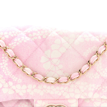 Chanel Printed Denim Quilted Medium Single Flap Bag Pink White 8 of 11