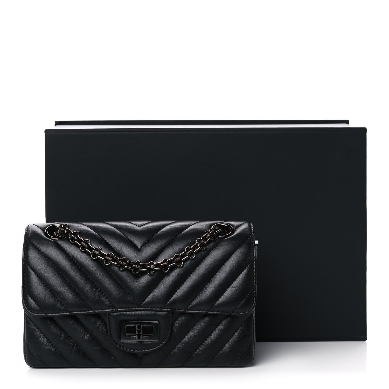 Chanel Aged Calfskin Chevron Quilted 2.55 Reissue Mini Flap So Black 10 of 10