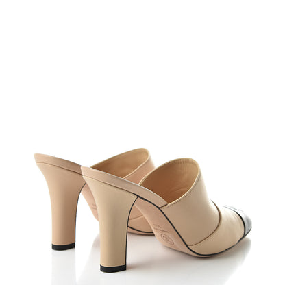 Chanel Lambskin Cap Toe CC Mules 36.5 Beige 4 of 13