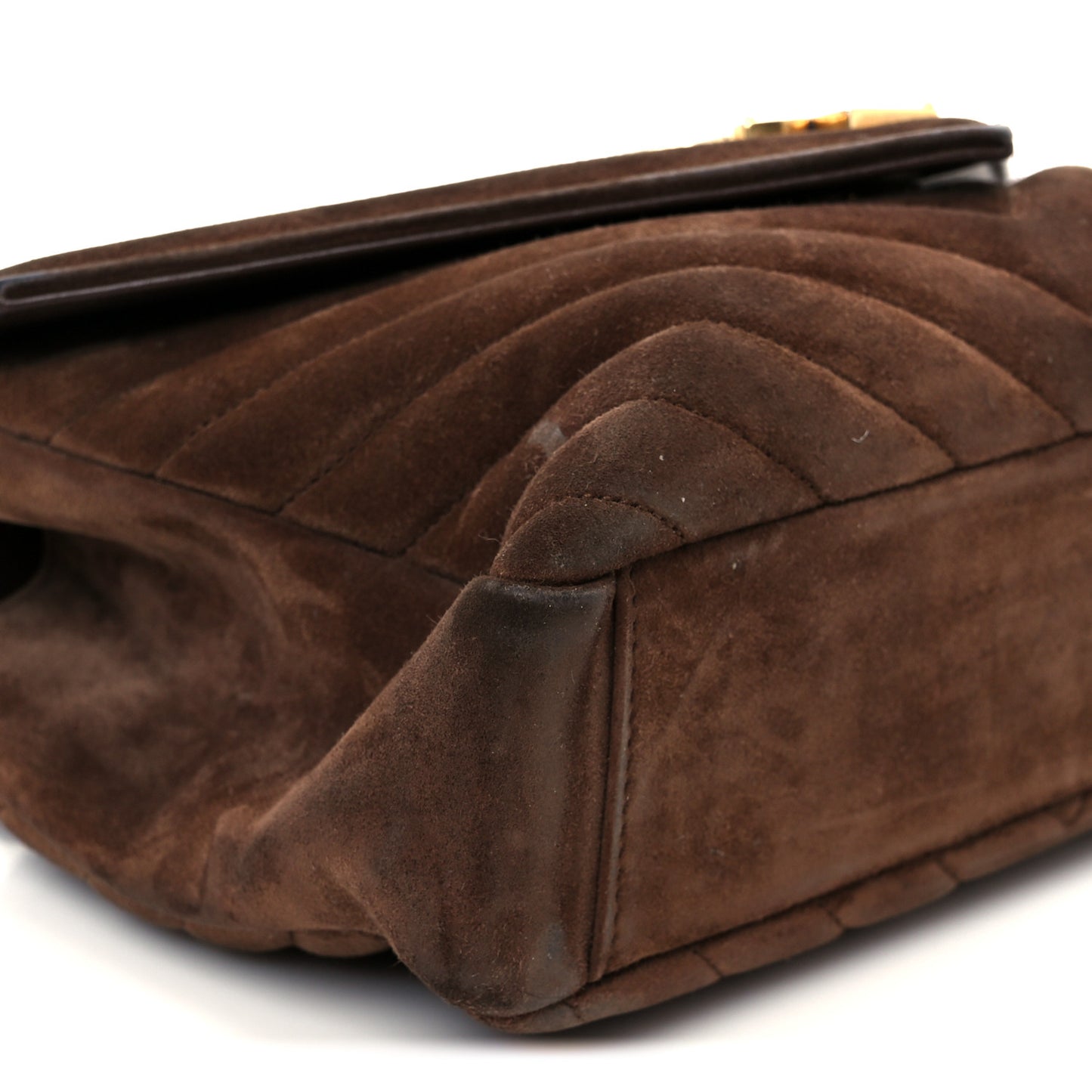 Suede Matelasse Chevron Monogram Medium College Bag Bark Brown