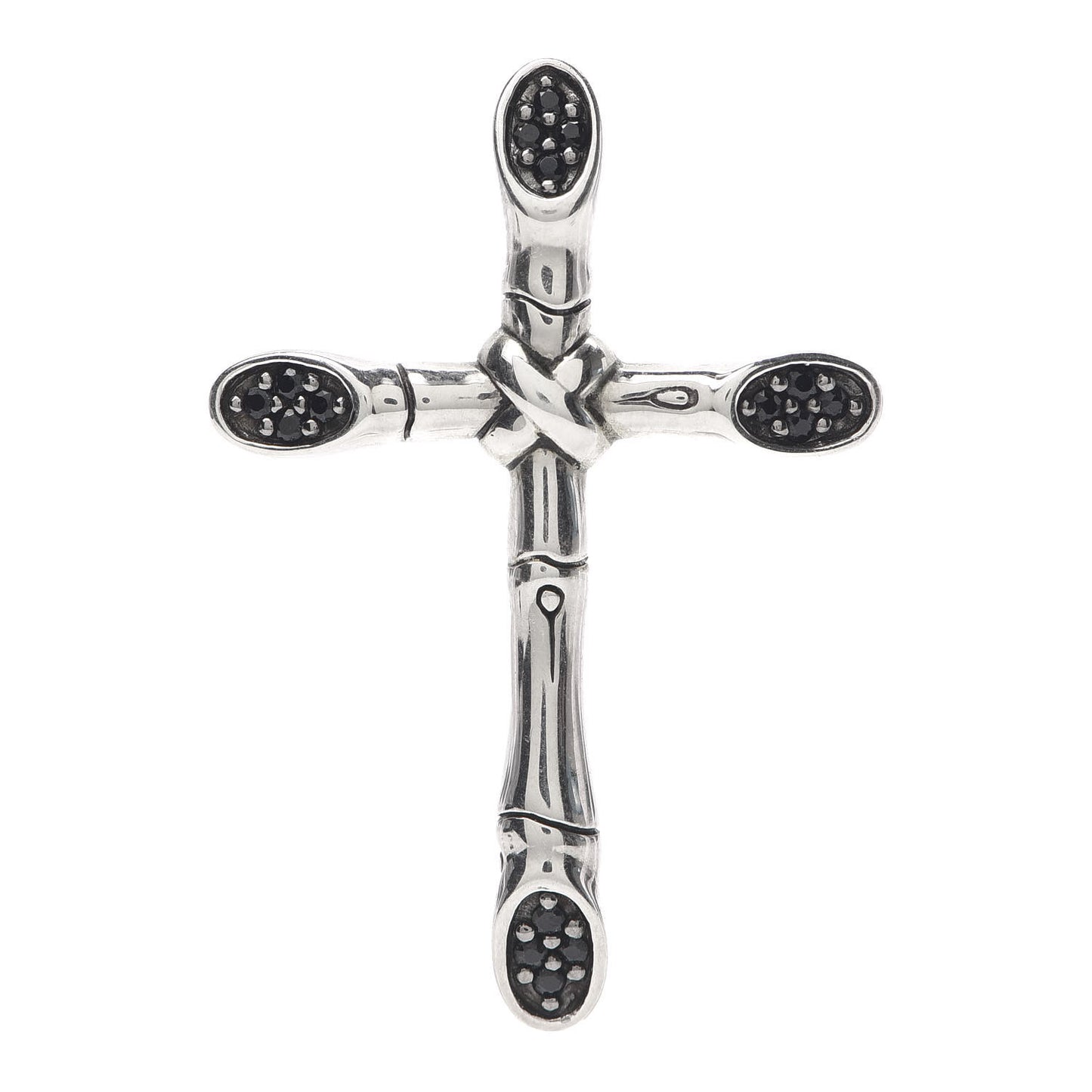Sterling Silver Black Sapphire Bamboo Cross Pendant