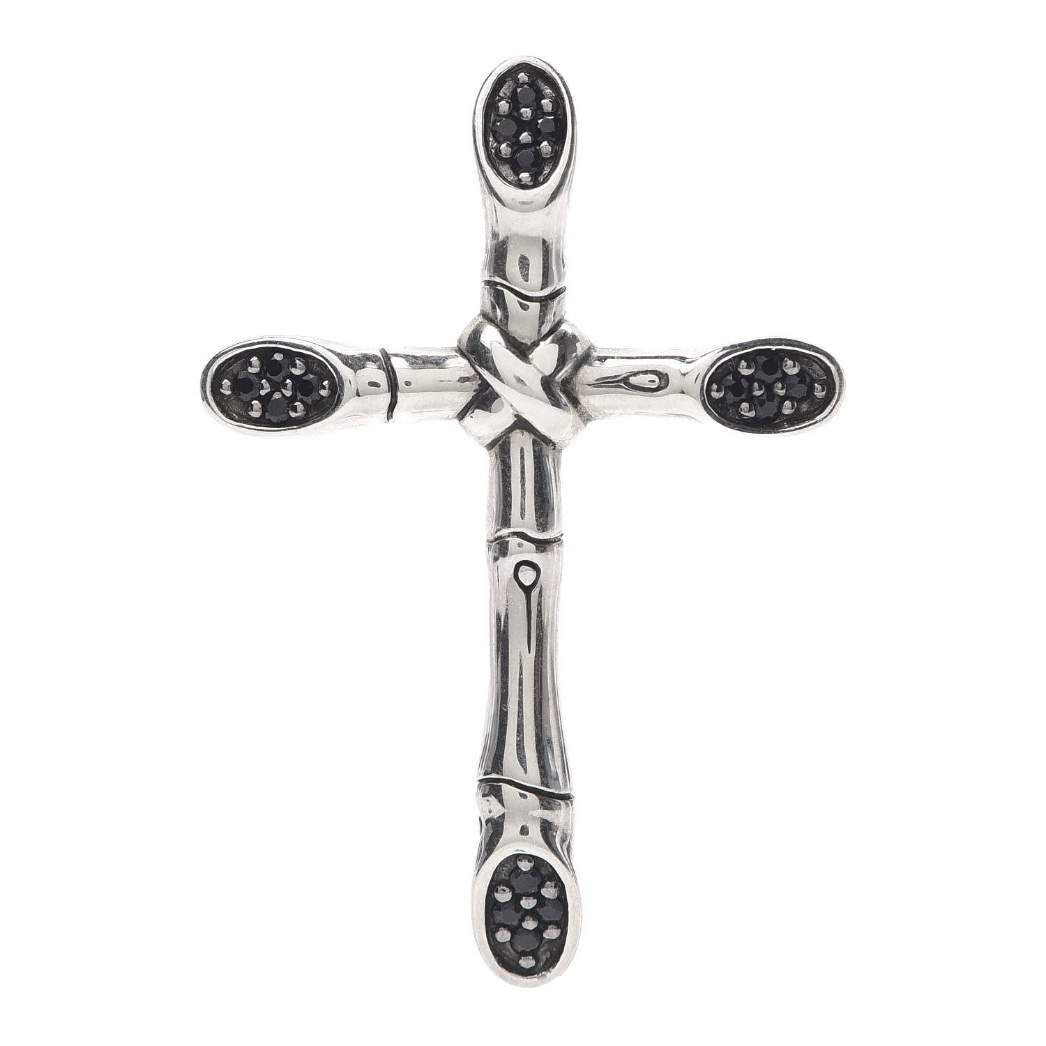 John Hardy Sterling Silver Black Sapphire Bamboo Cross Pendant 1 of 3