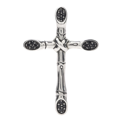 John Hardy Sterling Silver Black Sapphire Bamboo Cross Pendant 1 of 3