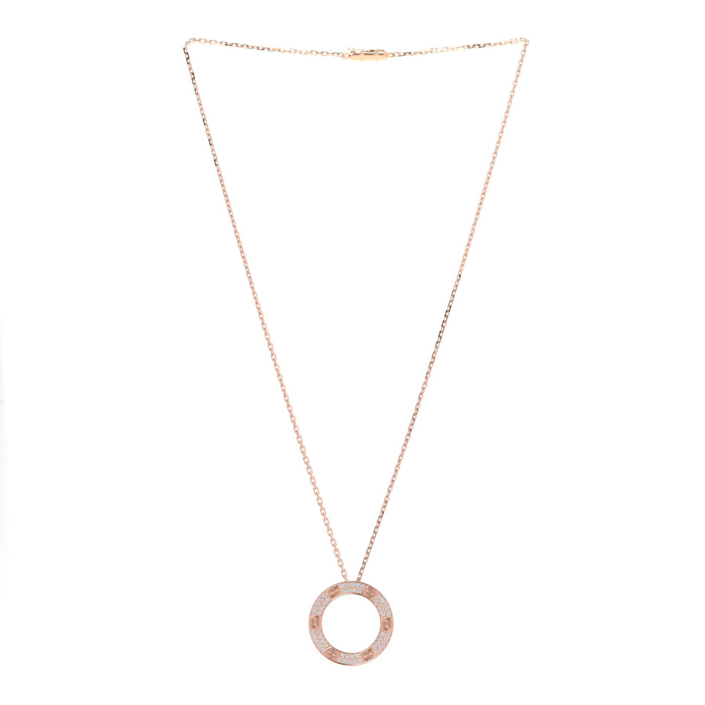 18K Pink Gold Diamond LOVE Paved Necklace