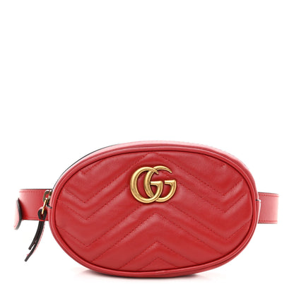 Gucci Calfskin Matelasse GG Marmont Belt Bag 85 34 Hibiscus Red 1 of 9