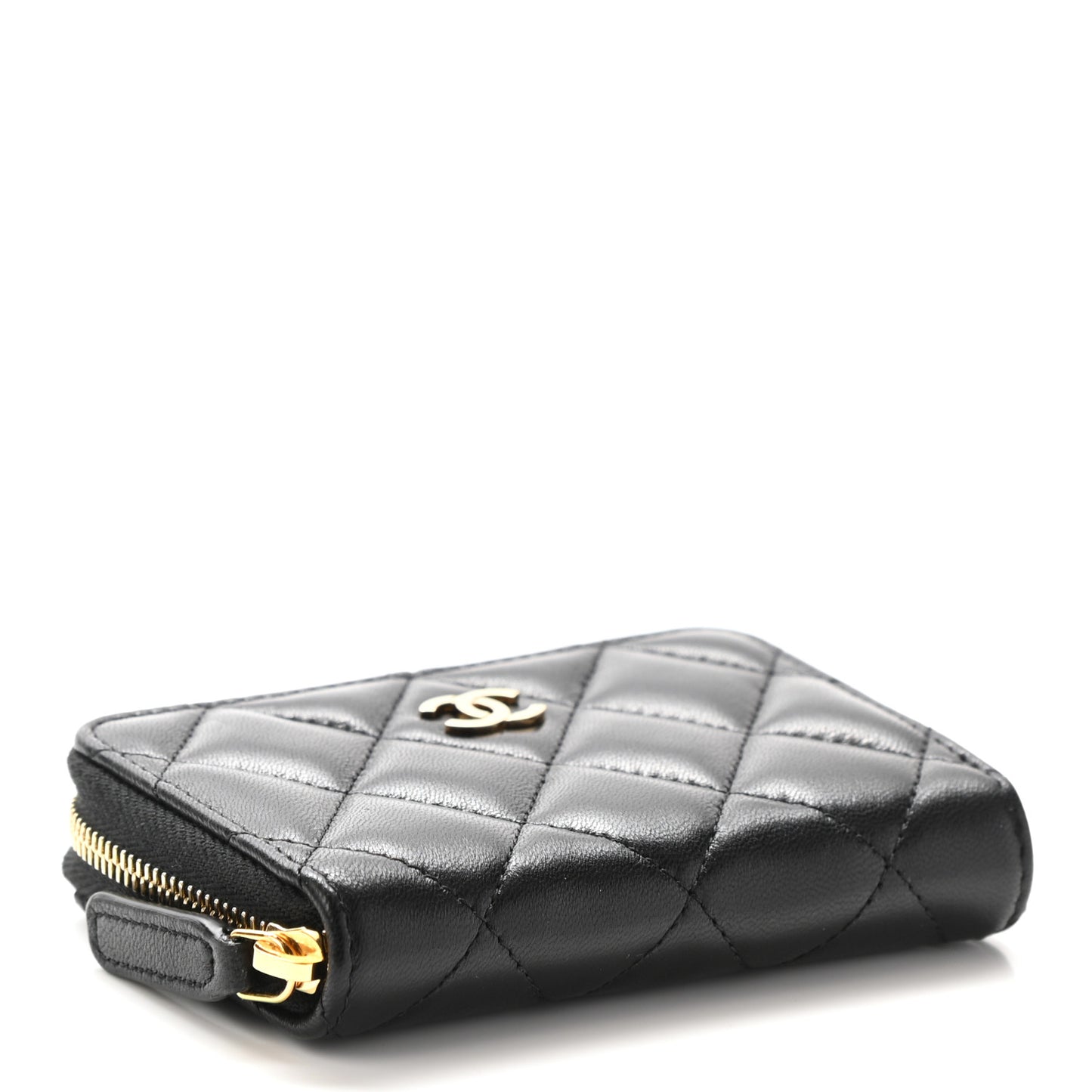 Lambskin Quilted Zip Coin Purse Black