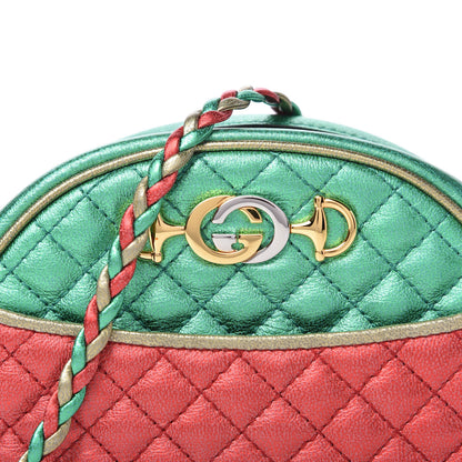 Gucci Laminated Nappa Trapuntata Mini Zumi Dome Shoulder Bag Rosso Jasmine Green Rame 10 of 10