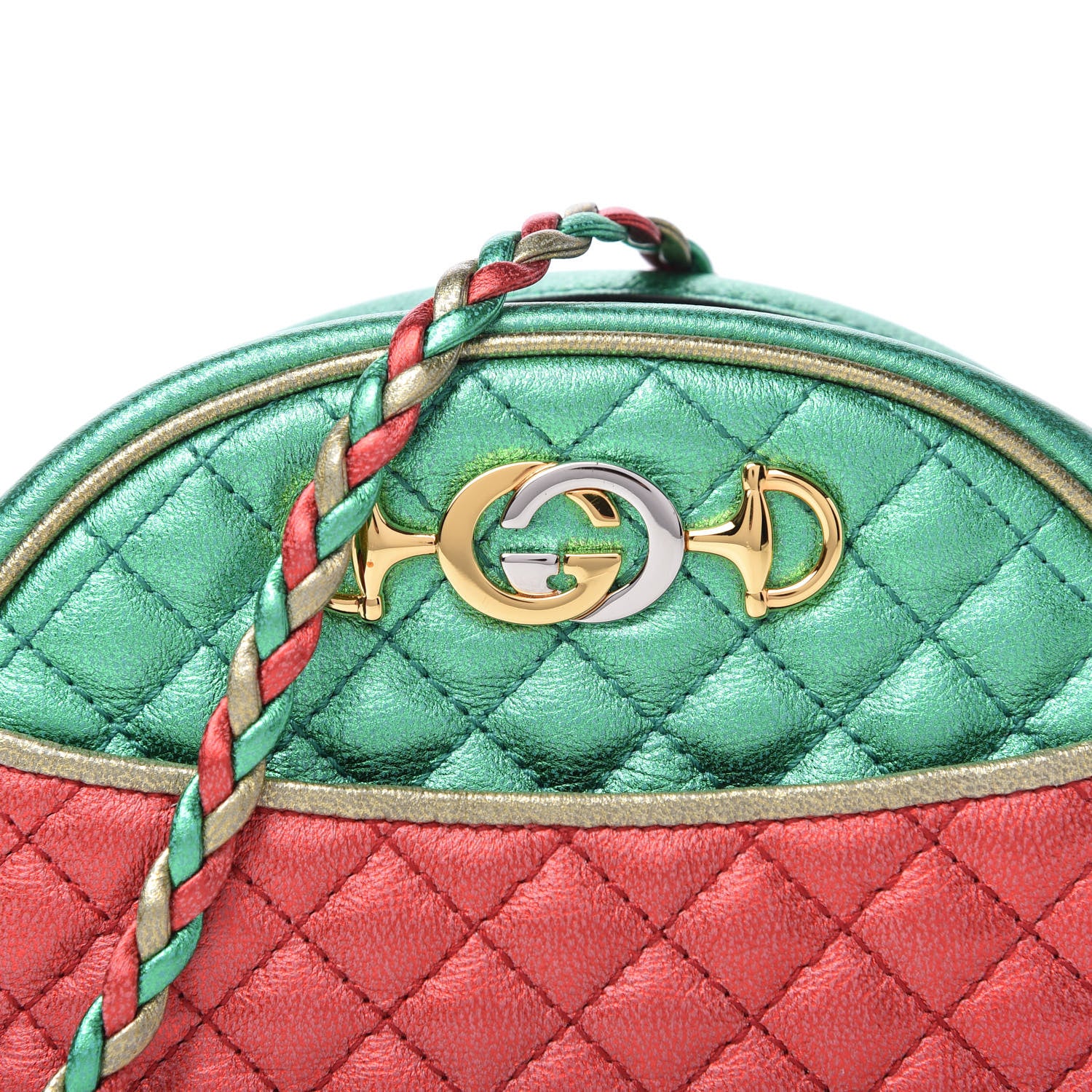 Gucci Laminated Nappa Trapuntata Mini Zumi Dome Shoulder Bag Rosso Jasmine Green Rame 10 of 10
