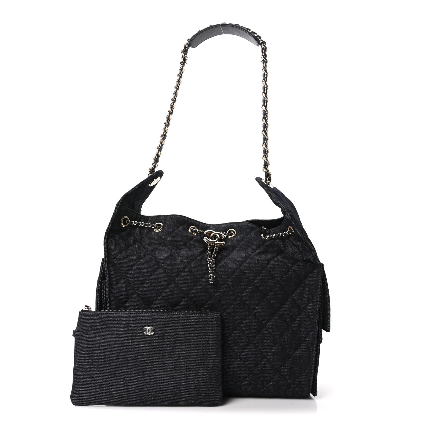 Denim Quilted Medium Chanel 25 Handbag Dark Blue