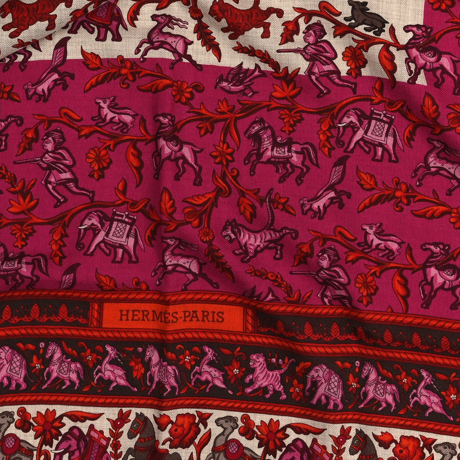 Hermes Cashmere Silk Chasse En Inde Shawl 140 4 of 4
