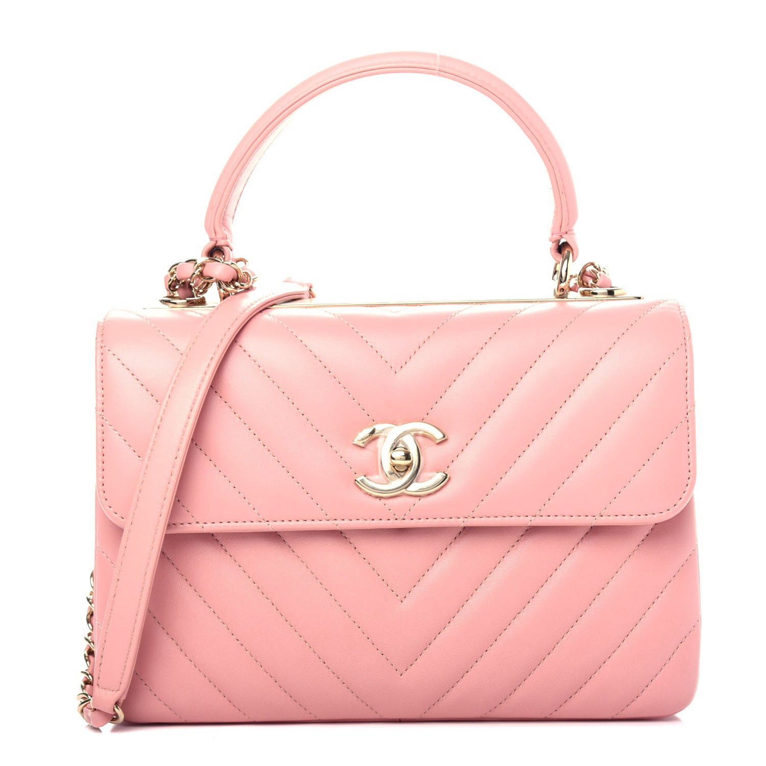 Chanel Lambskin Chevron Quilted Small Trendy CC Dual Handle Flap Bag Light Pink 1 of 10