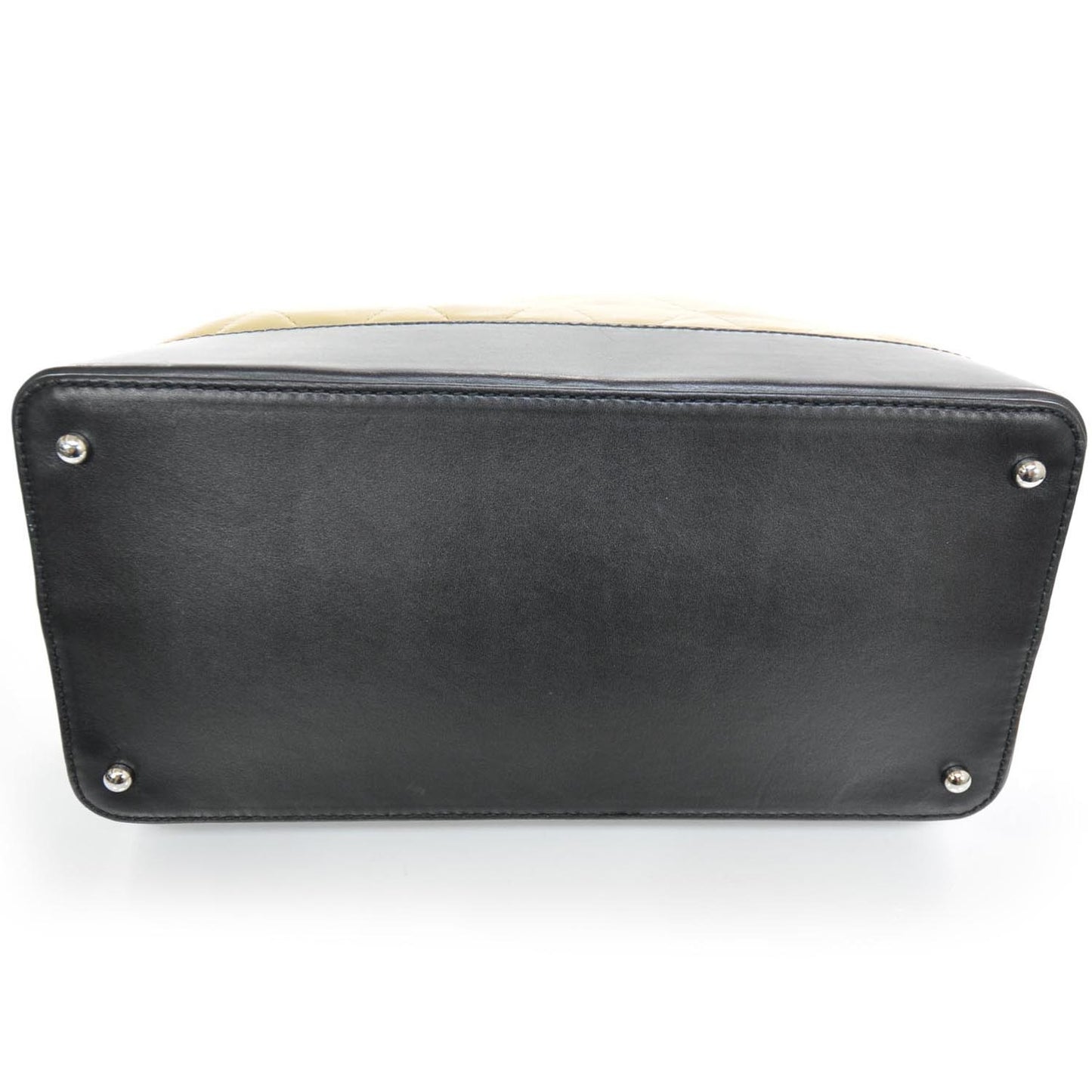 Leather VIP Medium Shopping Tote Beige and Black