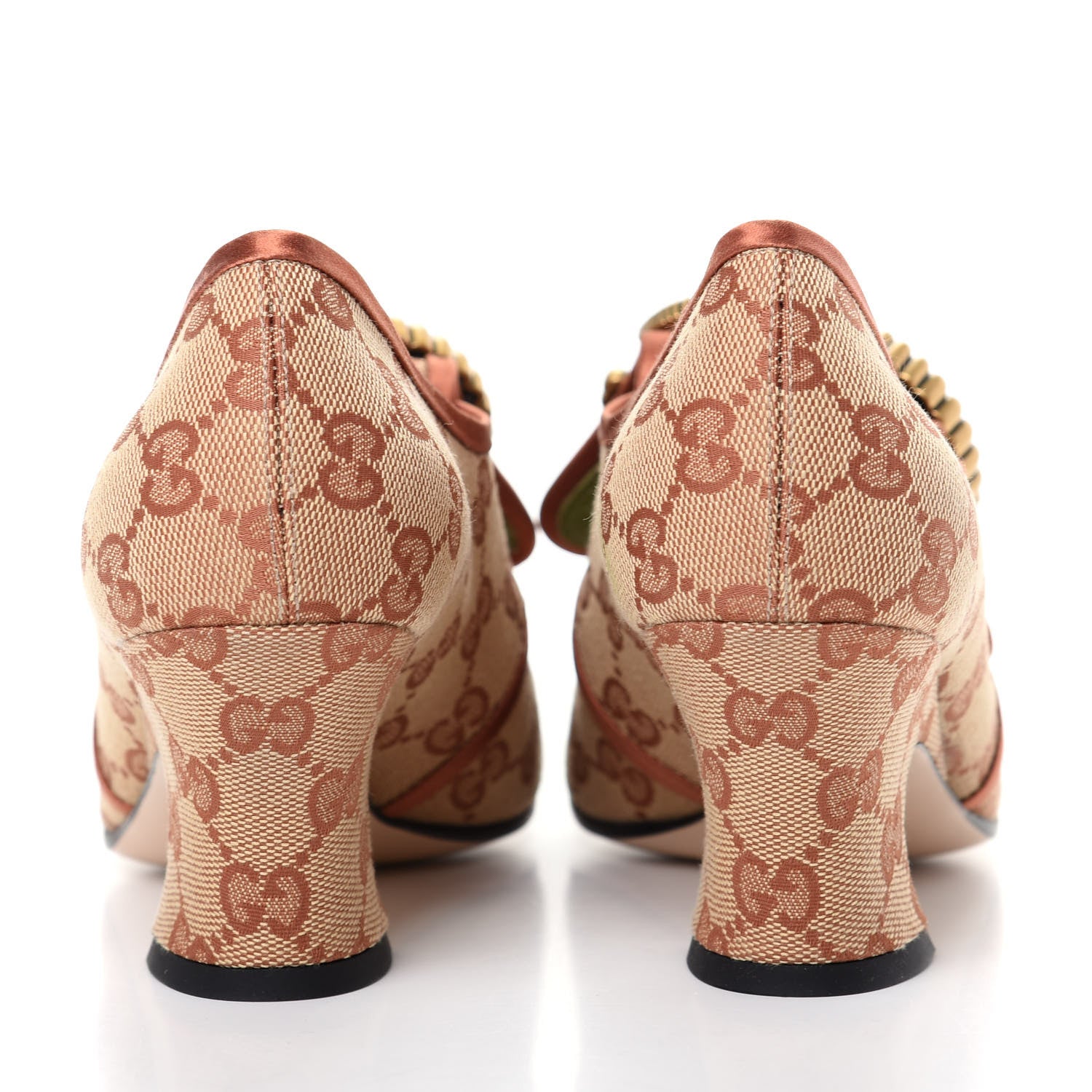 Gucci Monogram Satin Torchon Double G Pumps 37.5 Beige Ruggine Copper 7 of 11