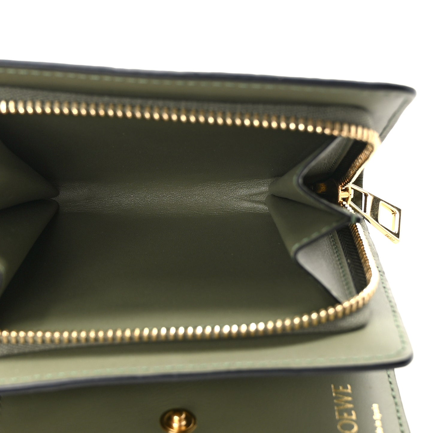Calfskin Embossed Compact Wallet Avocado