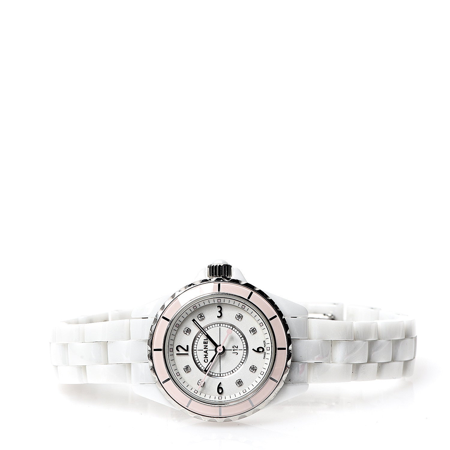 Chanel Stainless Steel Ceramic Diamond 29mm J12 Quartz Watch Pink 2 of 5