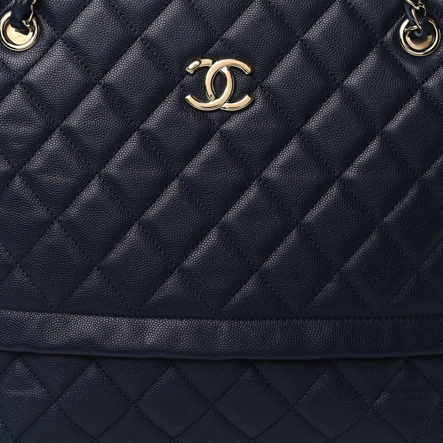 Caviar Quilted Small Zipped Shopping Tote Navy Blue