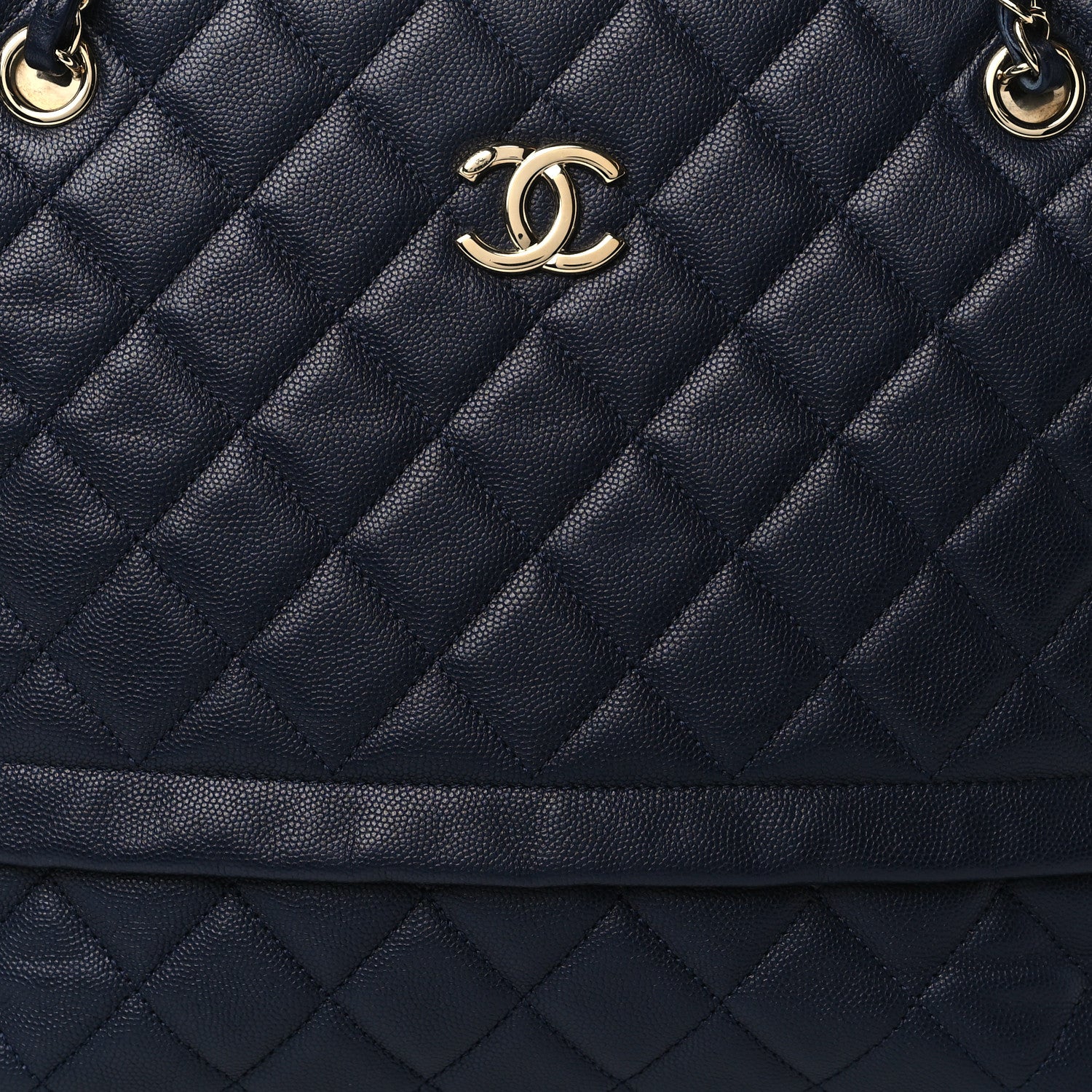 Chanel Caviar Quilted Small Zipped Shopping Tote Navy Blue 8 of 10