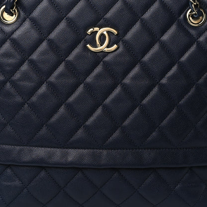 Chanel Caviar Quilted Small Zipped Shopping Tote Navy Blue 8 of 10