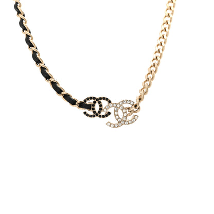 Chanel Metal Calfskin Crystal Double CC Short Necklace Black Gold 4 of 6