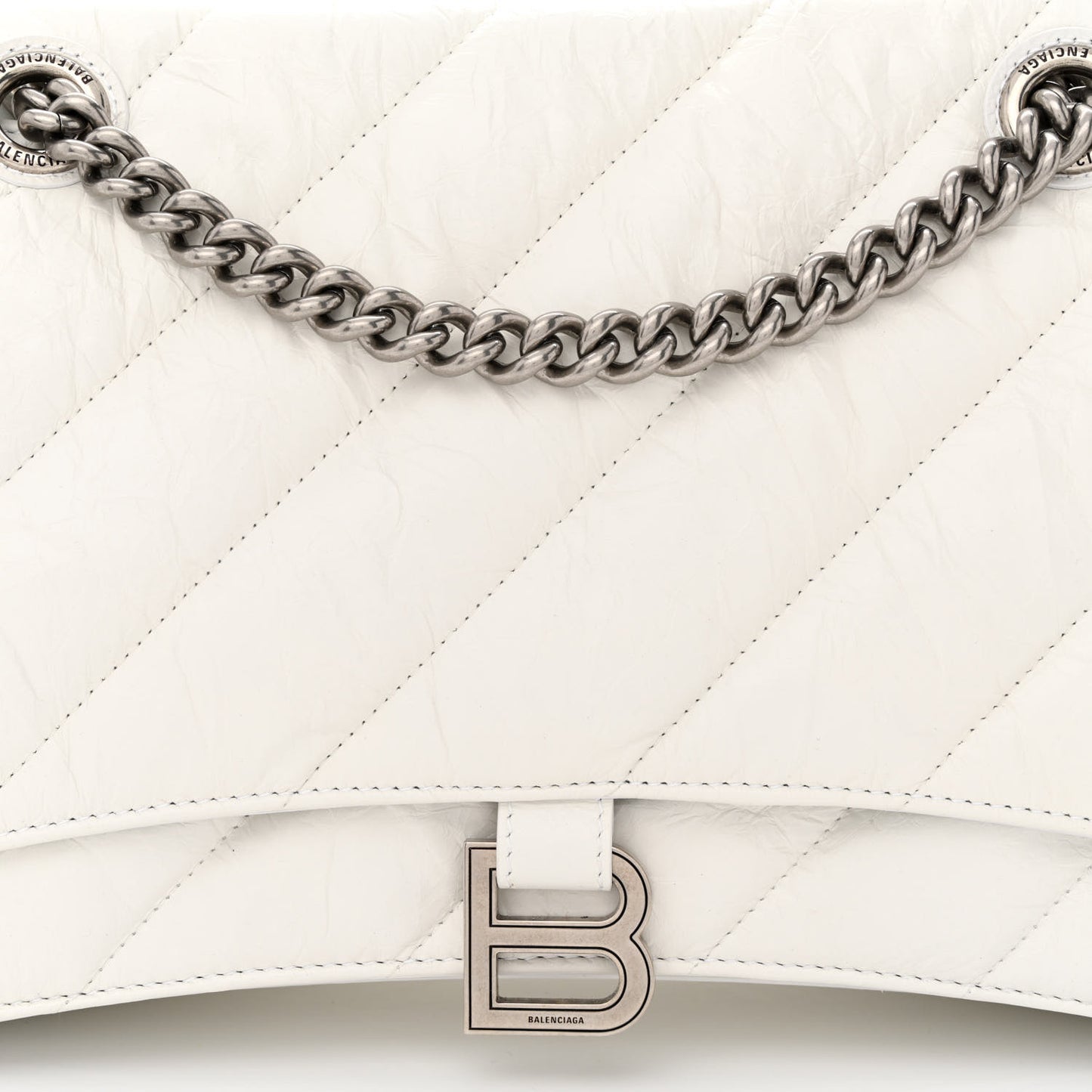 Crushed Calfskin Quilted Medium Crush Chain Bag Optic White