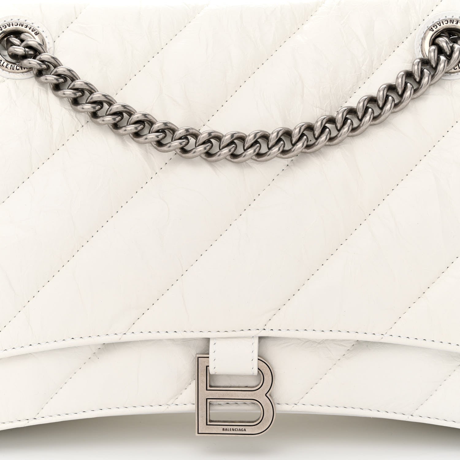 Balenciaga Crushed Calfskin Quilted Medium Crush Chain Bag Optic White 8 of 11