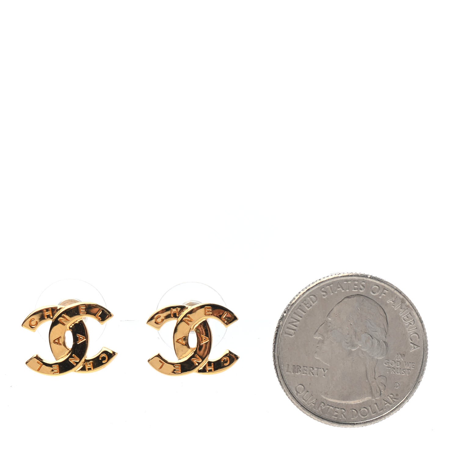 Chanel Metal CC Paris Button Stud Earrings Gold 2 of 4