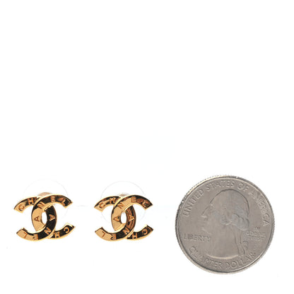 Chanel Metal CC Paris Button Stud Earrings Gold 2 of 4