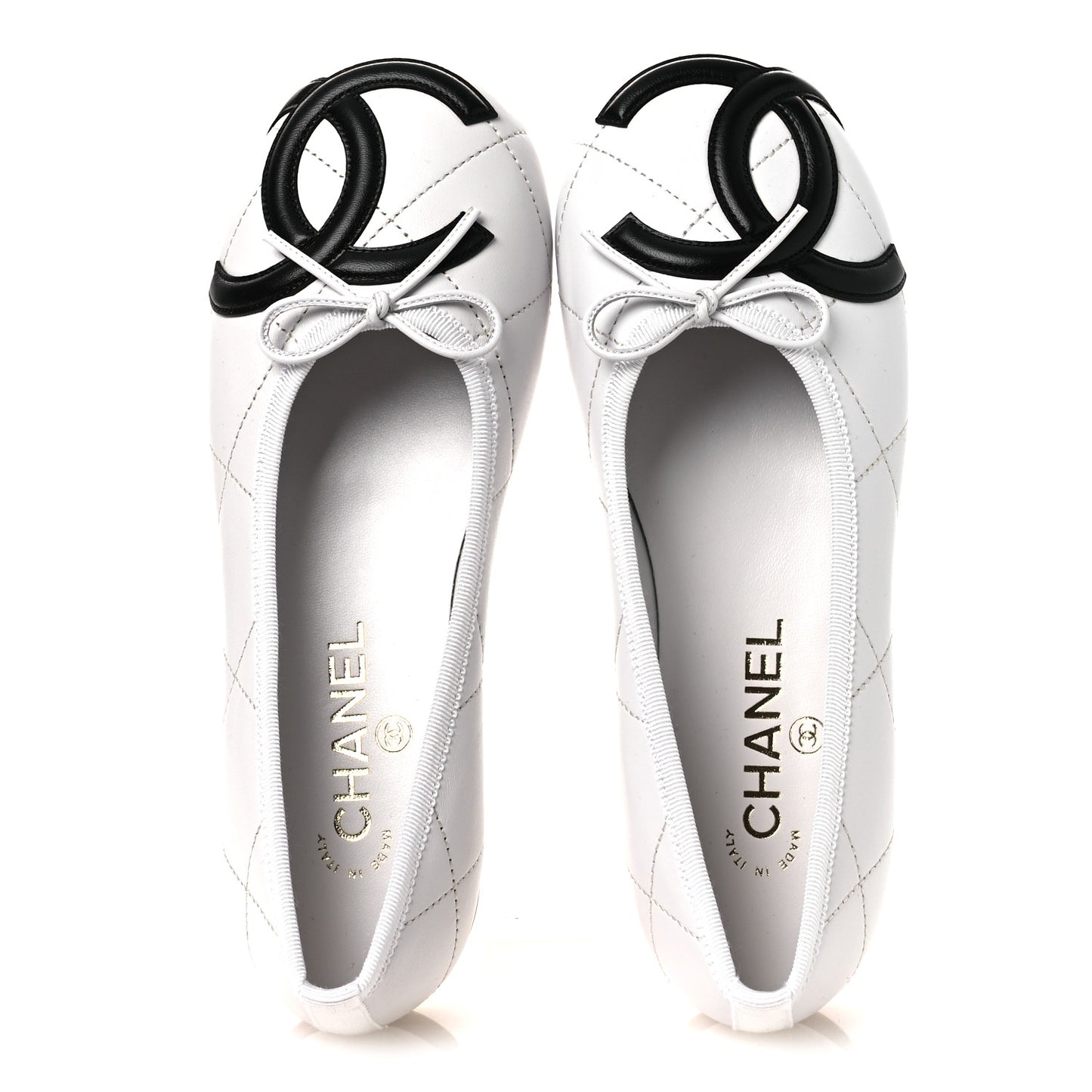 Lambskin Quilted CC Cambon Ballet Flats 37 White Black