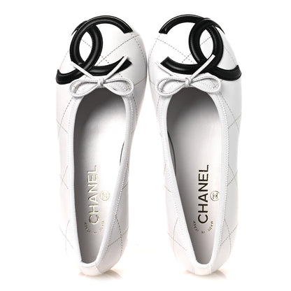 Chanel Lambskin Quilted CC Cambon Ballet Flats 37 White Black 2 of 11