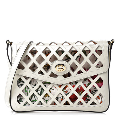 Gucci Canvas Flora Floral Calfskin Medium Cutout Shoulder Bag White Multicolor 1 of 19