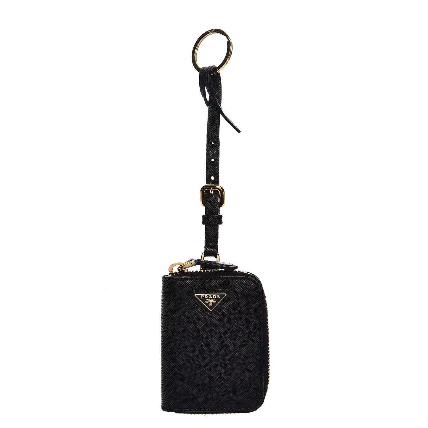 Saffiano Zip Key Pouch Nero Black