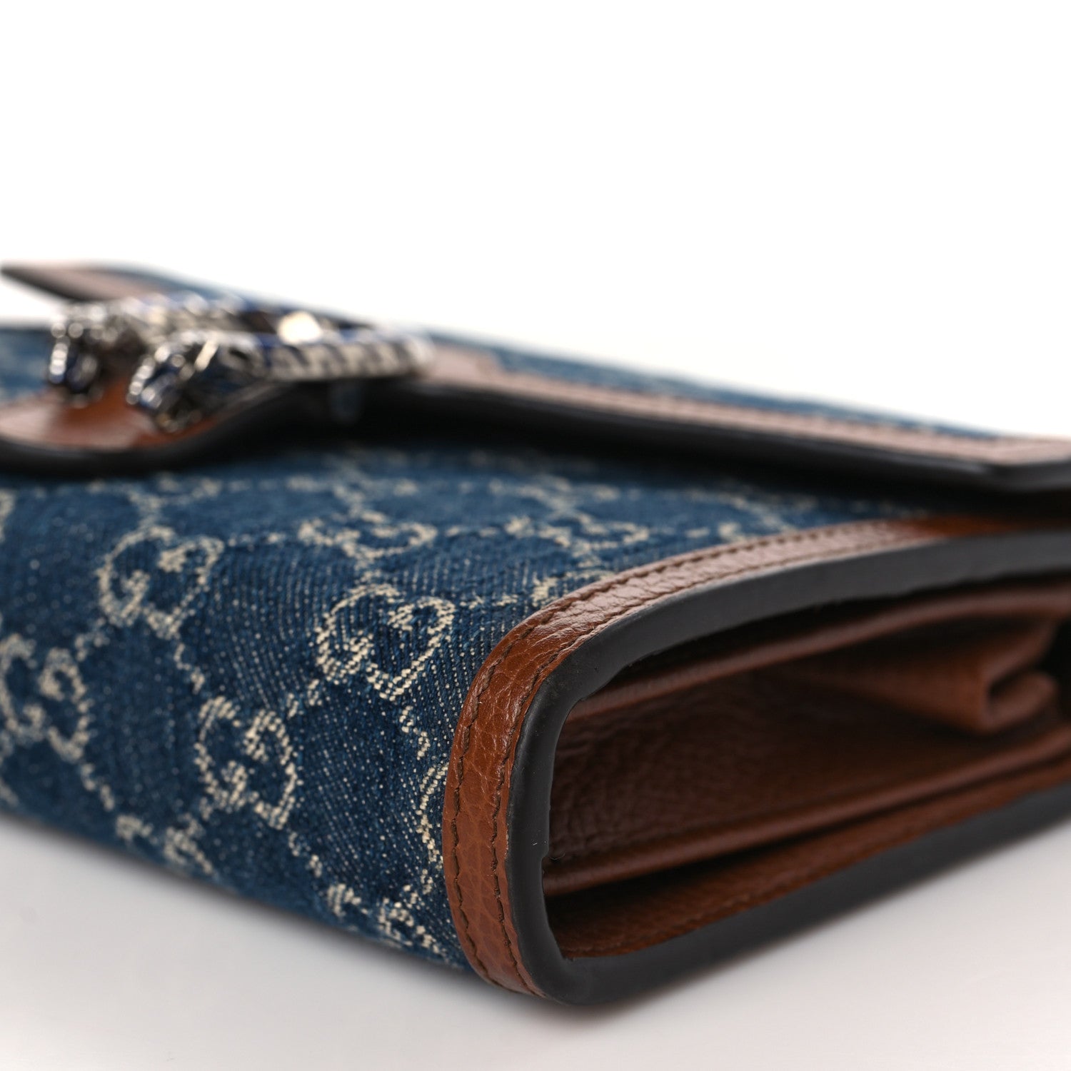 Gucci New Denim GG Monogram Dollar Calfskin Enamel Mini Dionysus Chain Wallet Blue Tea Cuir Epilog Electric Blue 8 of 8