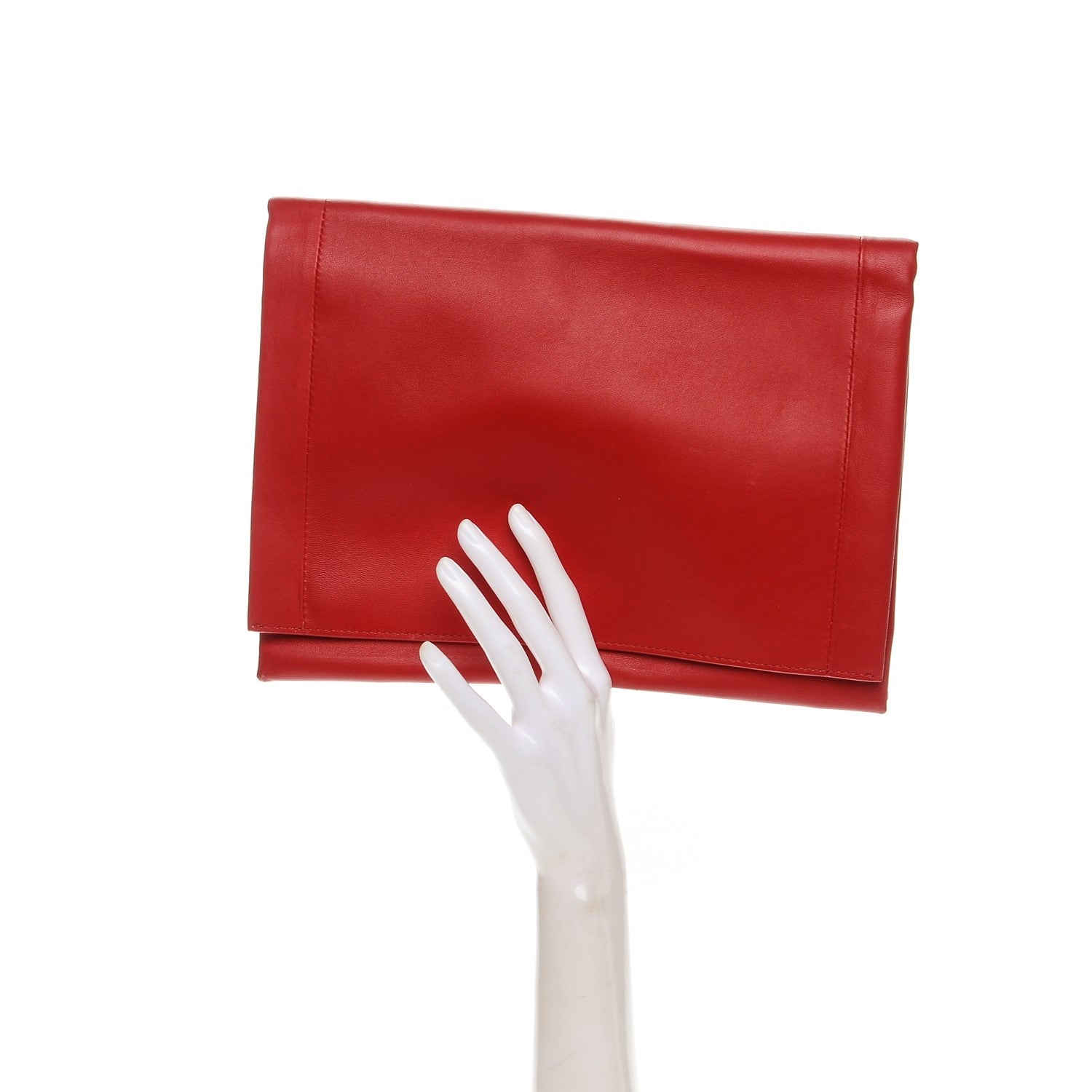 Celine Lambskin Rolled Soft Trio Clutch Bright Red 2 of 10