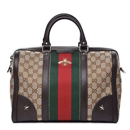 Gucci Monogram Vintage Web Medium Webby Bee Boston Dark Brown 1 of 11
