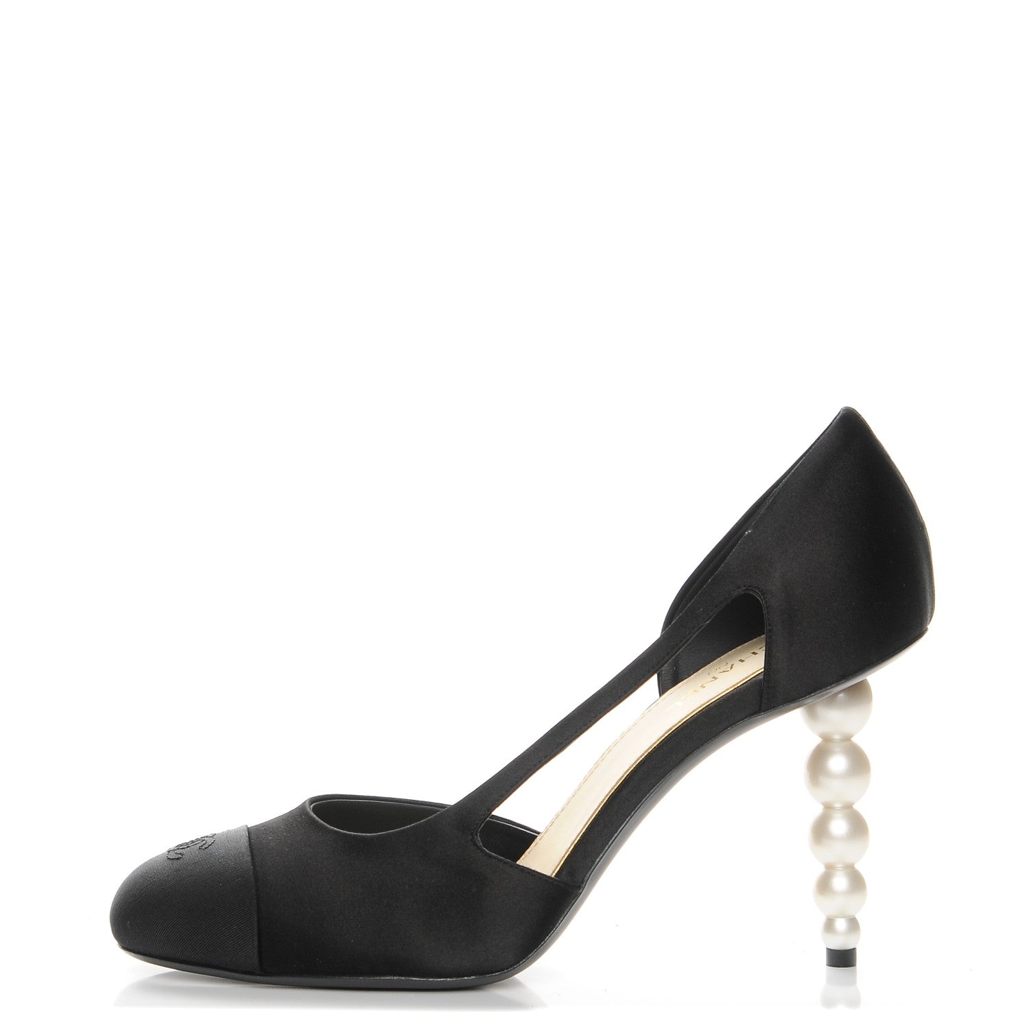 Chanel Satin Grosgrain Cap Toe Pearl Pumps 42 Black 1 of 10
