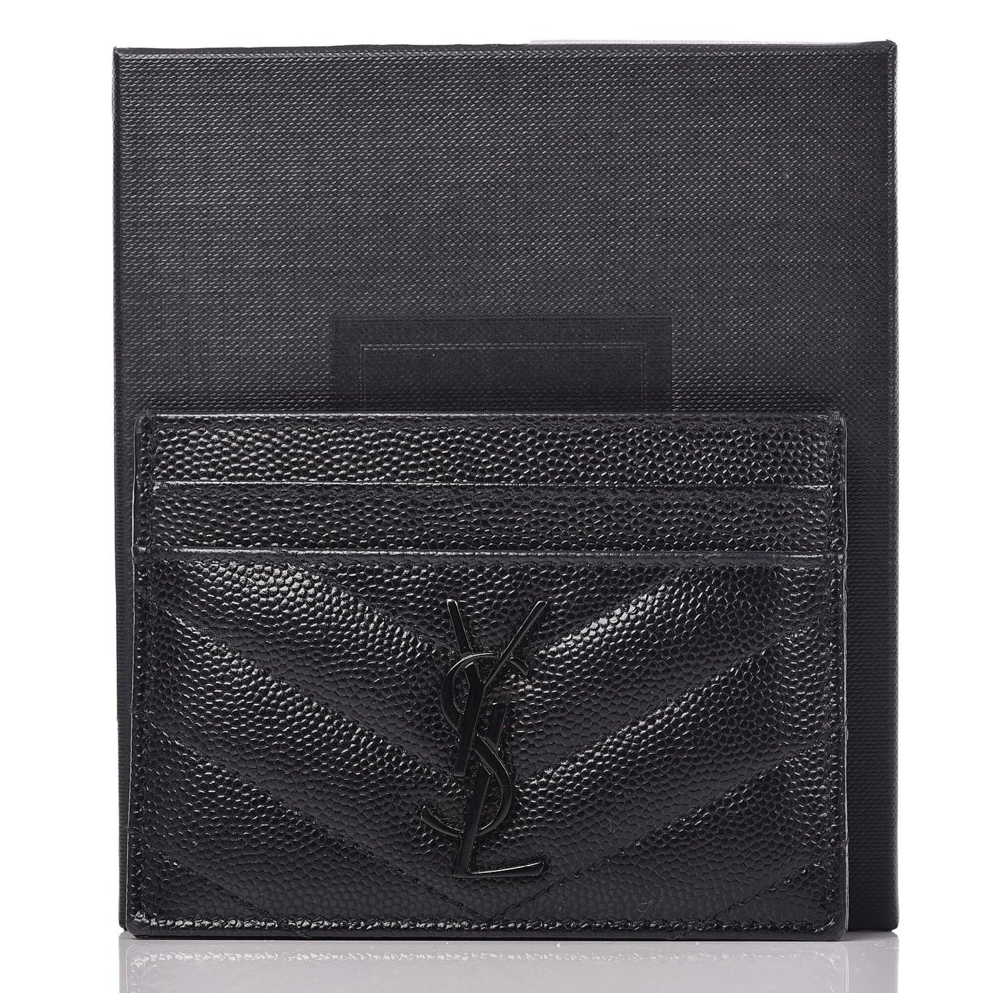 Grain De Poudre Matelasse Chevron Monogram Credit Card Case Black