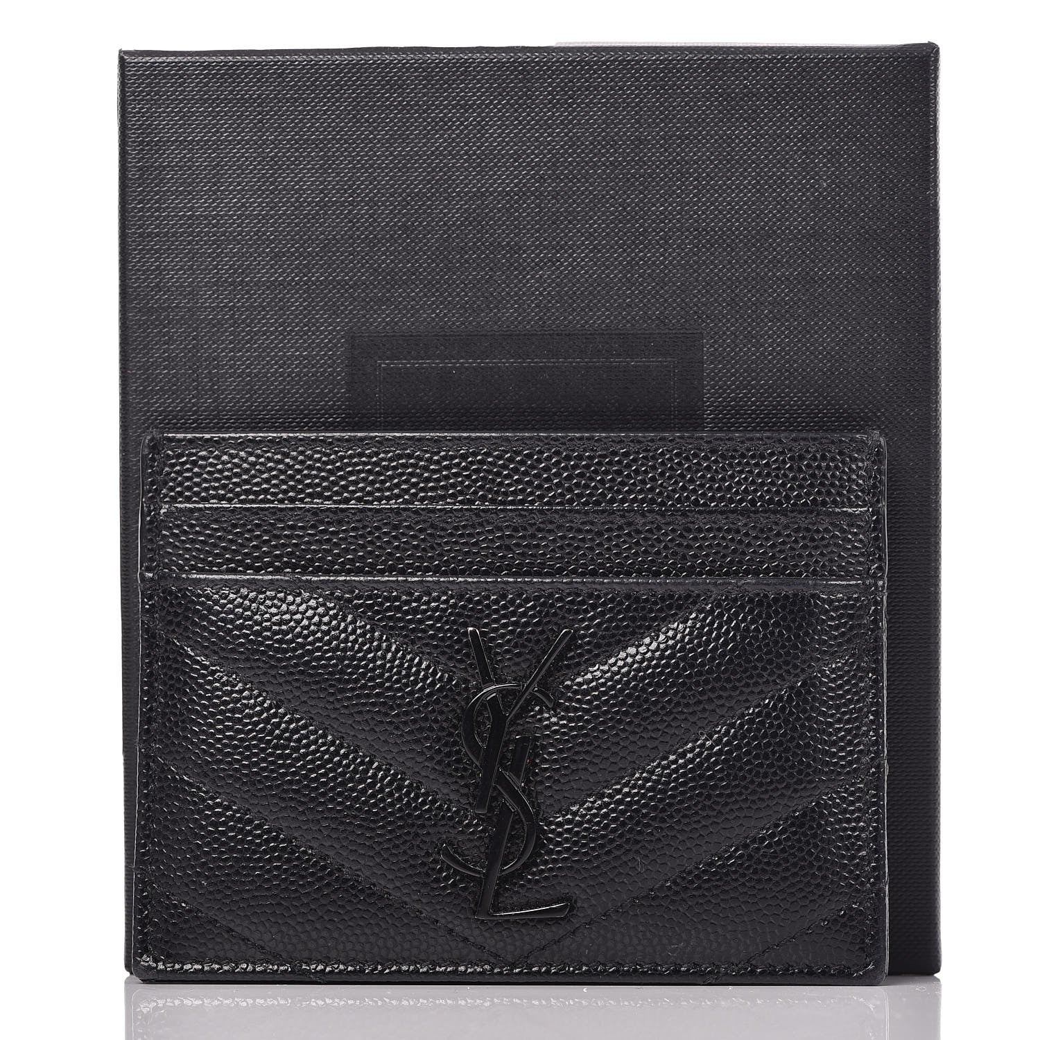 Saint Laurent Grain De Poudre Matelasse Chevron Monogram Credit Card Case Black 6 of 8