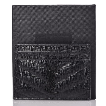 Saint Laurent Grain De Poudre Matelasse Chevron Monogram Credit Card Case Black 6 of 8