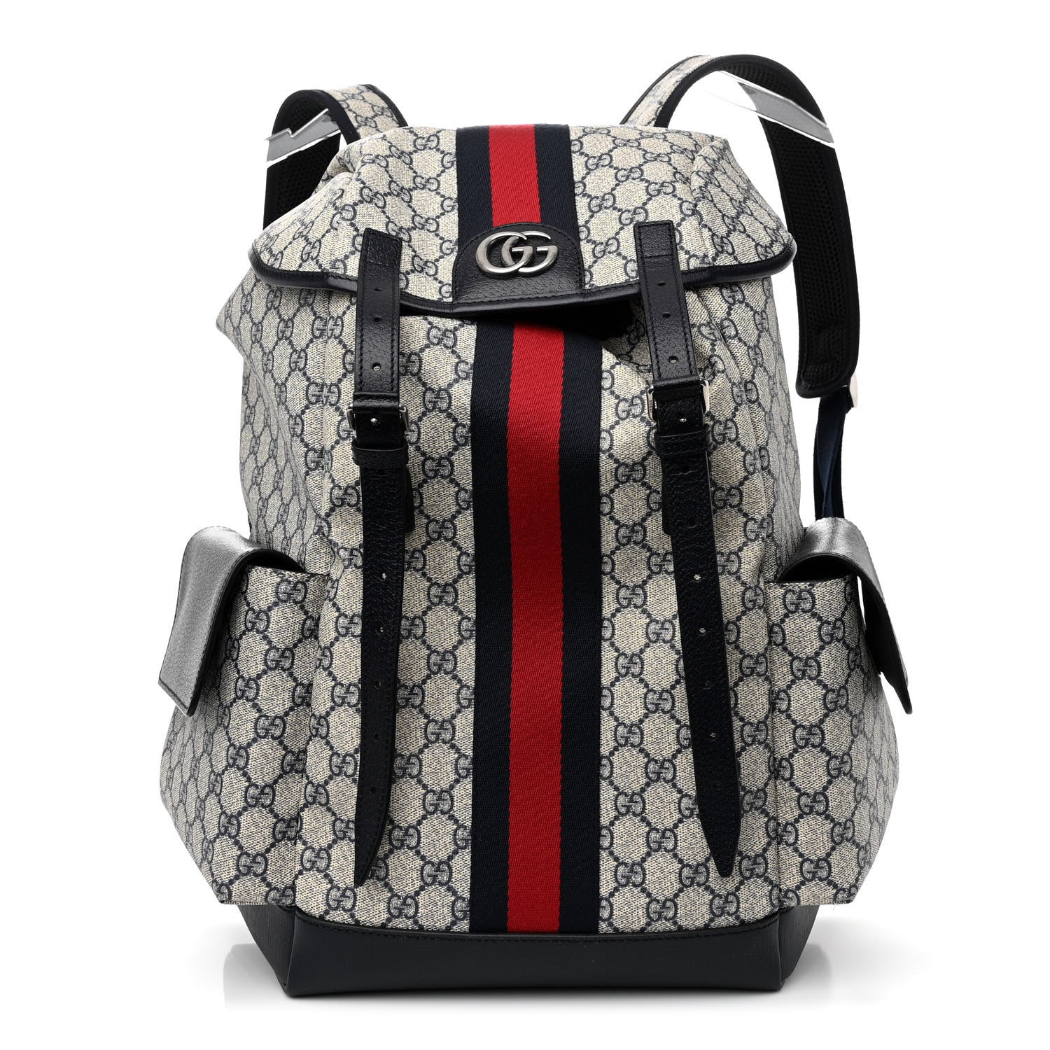 Gucci GG Supreme Monogram Medium Ophidia Double Buckle Backpack Beige Blue Black 1 of 9