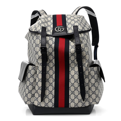Gucci GG Supreme Monogram Medium Ophidia Double Buckle Backpack Beige Blue Black 1 of 9
