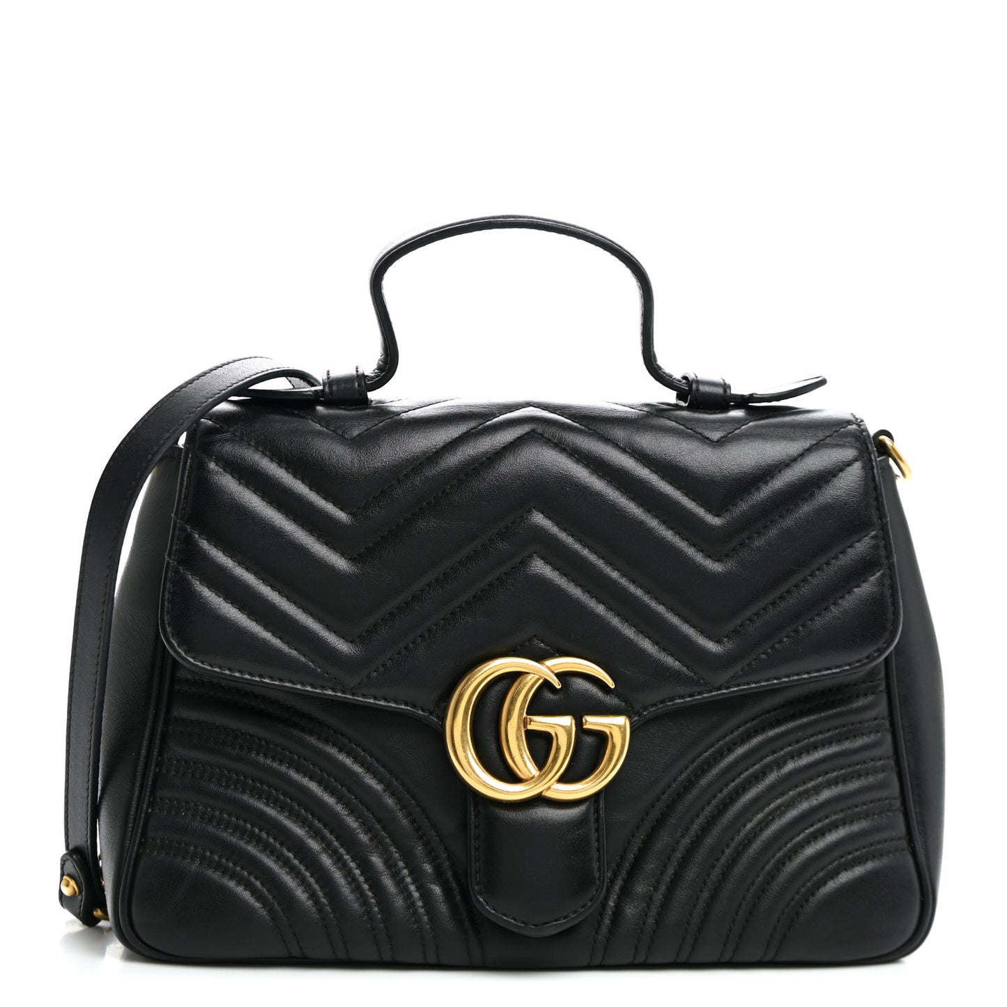 Calfskin Matelasse Small GG Marmont Top Handle Black