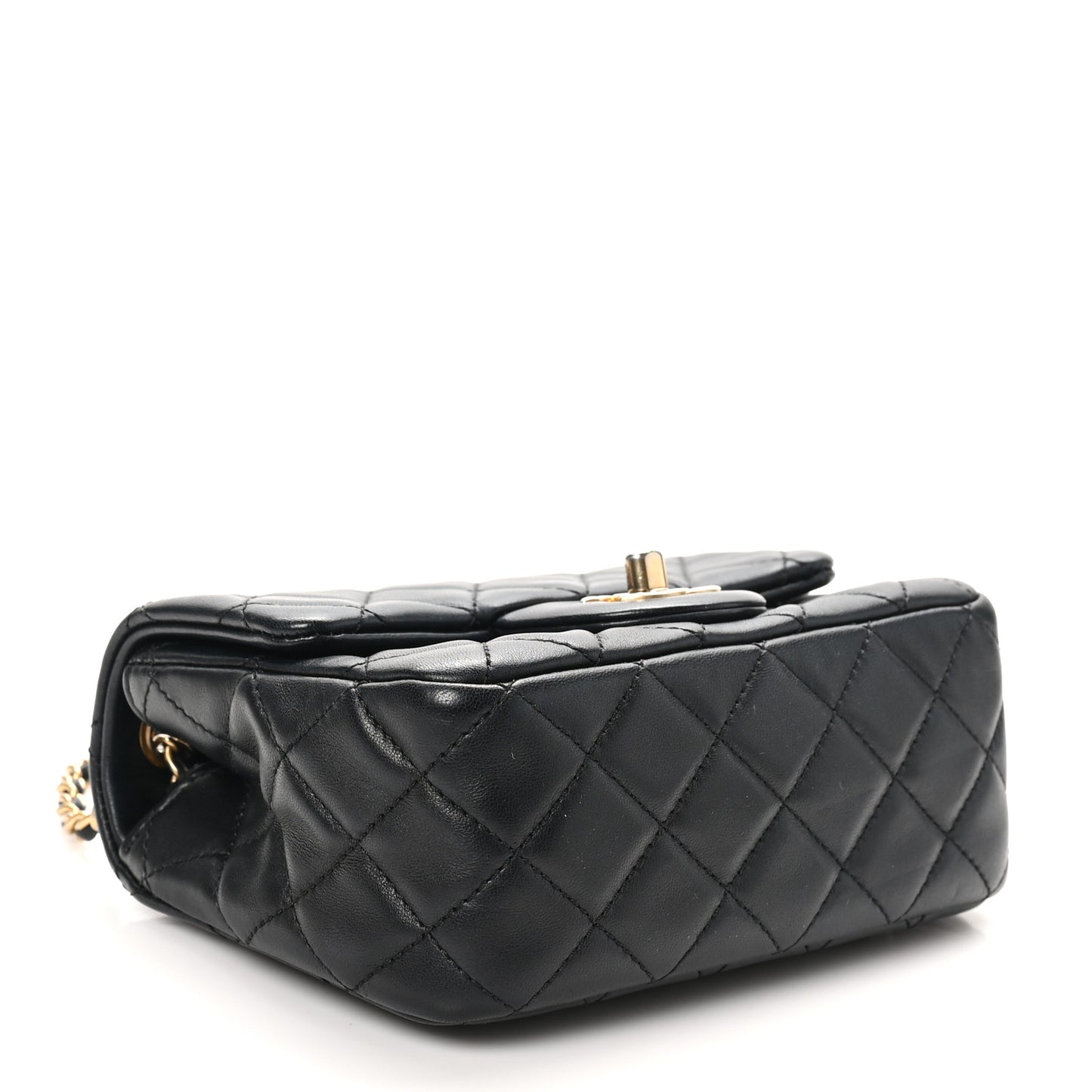 Lambskin Quilted Mini Pearl Crush Flap Black