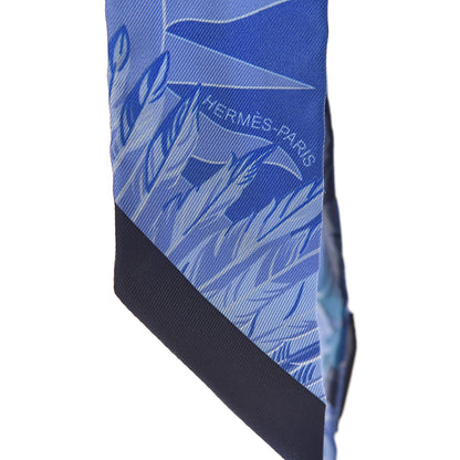 Hermes Silk Cheval Phoenix Twilly Marine Ciel Cobalt 5 of 5