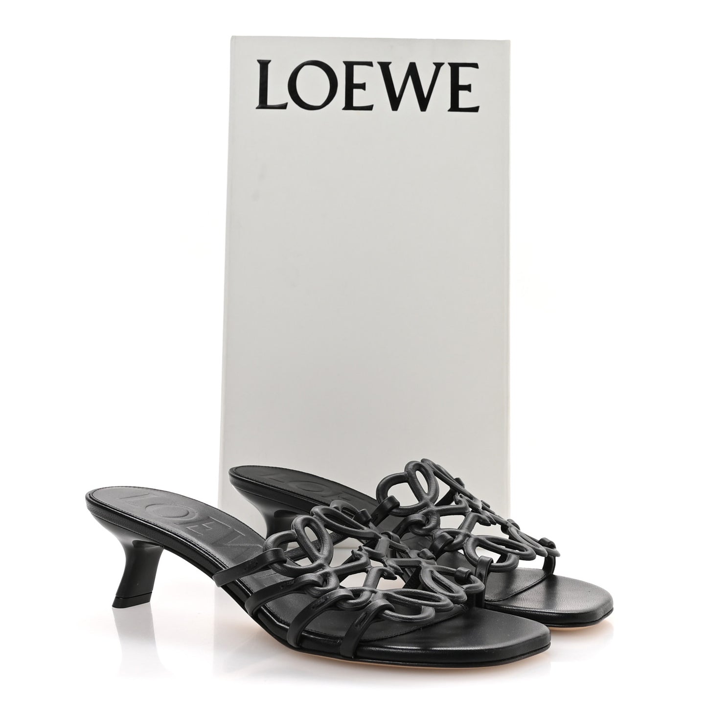 Calfskin Petal Anagram Caged Mule 45mm Sandals 37 Black