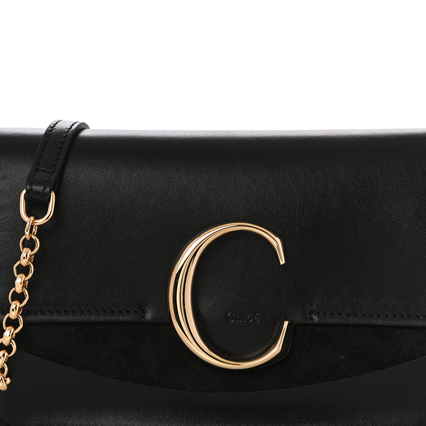 Calfskin Suede C Clutch With Chain Black