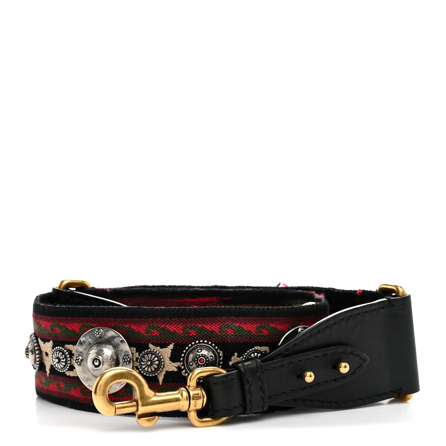 Christian Dior Canvas Embroidered Studded Bohemian Shoulder Strap Red 1 of 5