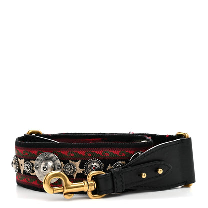 Christian Dior Canvas Embroidered Studded Bohemian Shoulder Strap Red 1 of 5
